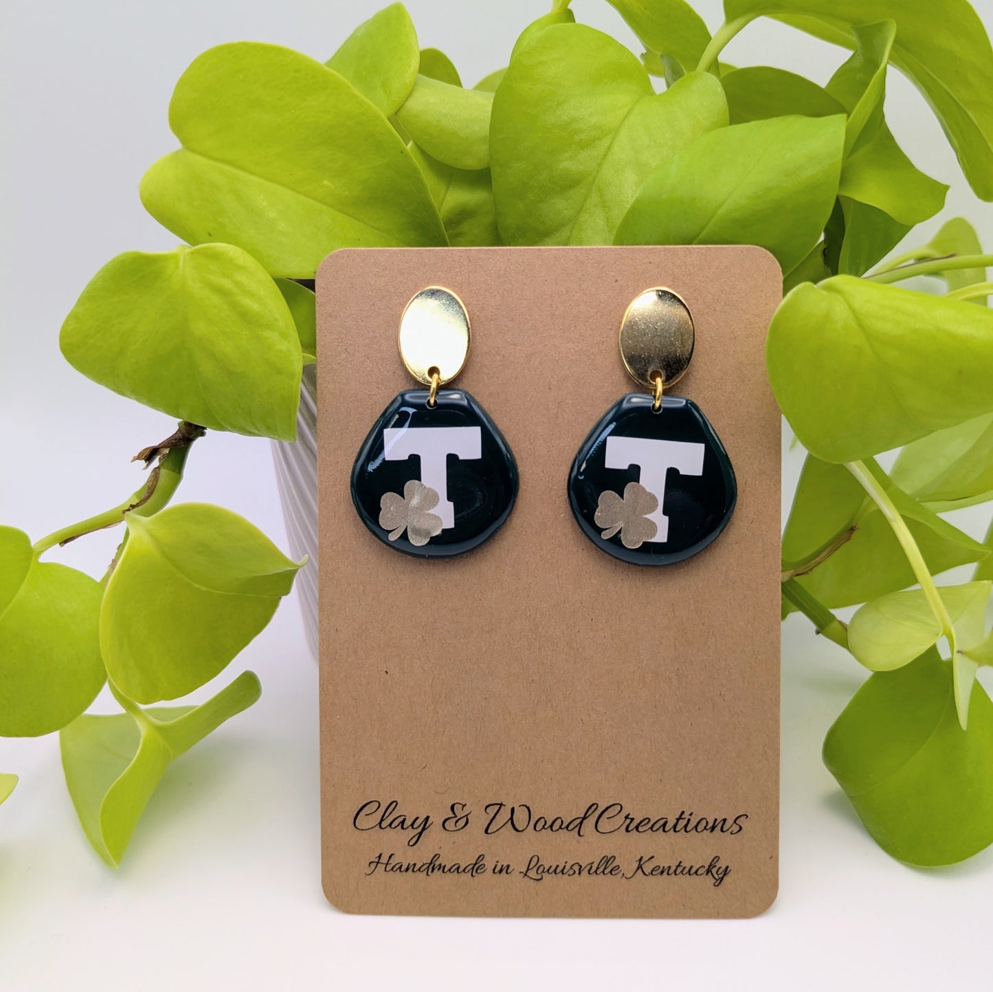 School Spirit Earrings - Customizable Shamrock & 'T' Design! 🍀🏫