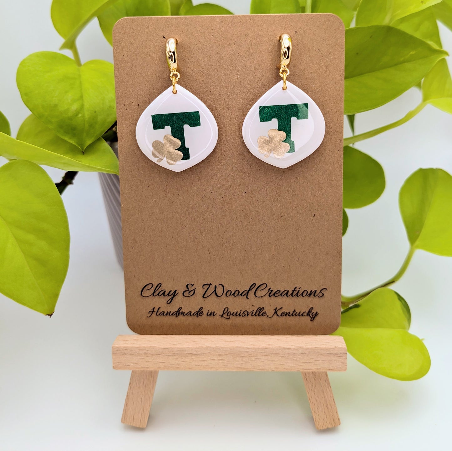 School Spirit Earrings - Customizable Shamrock & 'T' Design! 🍀🏫